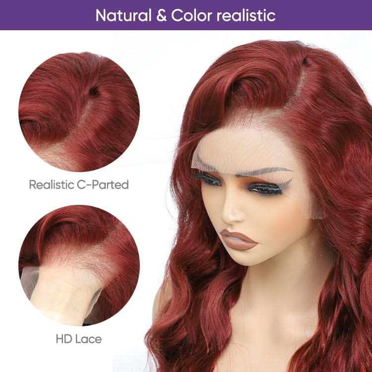 USHAIRTOPPER Reddish Brown Human Hair Body Wave 13x4 Transparent Lace Front 33B Wigs 180% Density