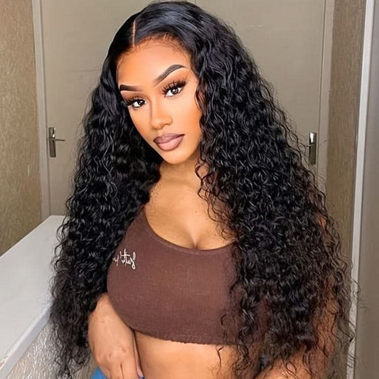 USHAIRTOPPER Curly Black Human Hair 13x4 Transparent Lace Front Wigs 180% Density Lace Closure Wigs Match All Skin Tones