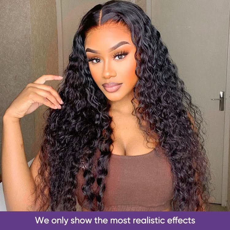 USHAIRTOPPER Curly Black Human Hair 13x4 Transparent Lace Front Wigs 180% Density Lace Closure Wigs Match All Skin Tones