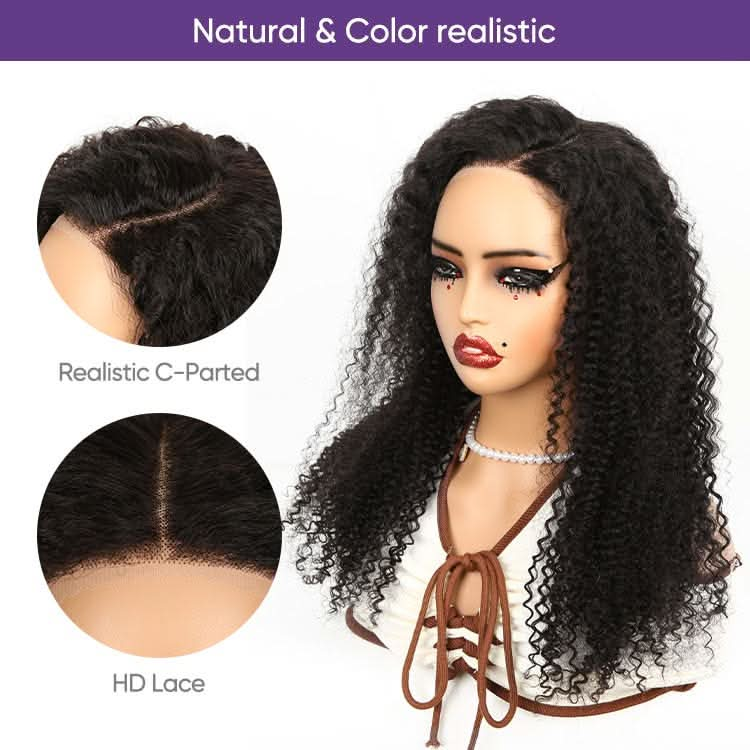 USHAIRTOPPER Curly Black Human Hair 13x4 Transparent Lace Front Wigs 180% Density Lace Closure Wigs Match All Skin Tones