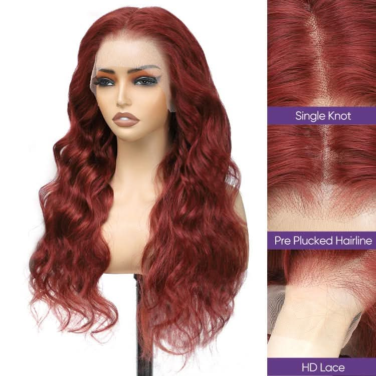 USHAIRTOPPER Reddish Brown Human Hair Body Wave 13x4 Transparent Lace Front 33B Wigs 180% Density