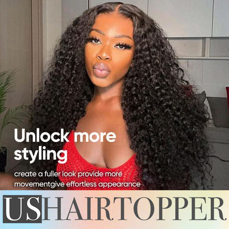 USHAIRTOPPER Curly Black Human Hair 13x4 Transparent Lace Front Wigs 180% Density Lace Closure Wigs Match All Skin Tones