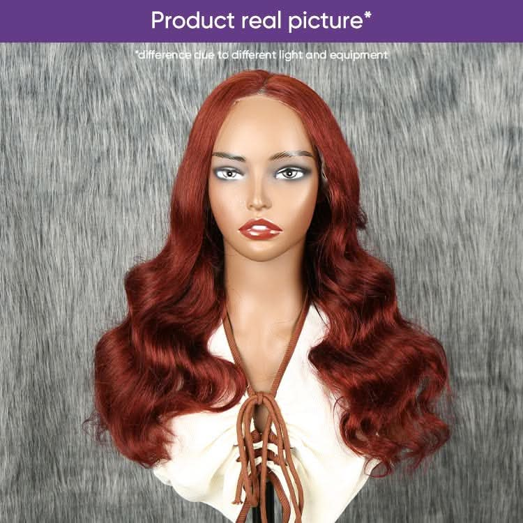 USHAIRTOPPER Reddish Brown Human Hair Body Wave 13x4 Transparent Lace Front 33B Wigs 180% Density