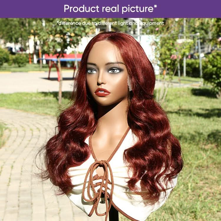 USHAIRTOPPER Reddish Brown Human Hair Body Wave 13x4 Transparent Lace Front 33B Wigs 180% Density