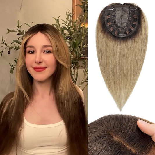 USHAIRTOPPER 2025 Trending 100% Real Human Hair Topper Straight Hair Extensions Clips In Hair For Hair Loss 10-14 inch