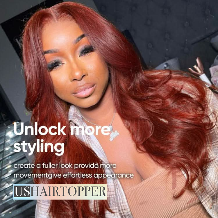 USHAIRTOPPER Reddish Brown Human Hair Body Wave 13x4 Transparent Lace Front 33B Wigs 180% Density